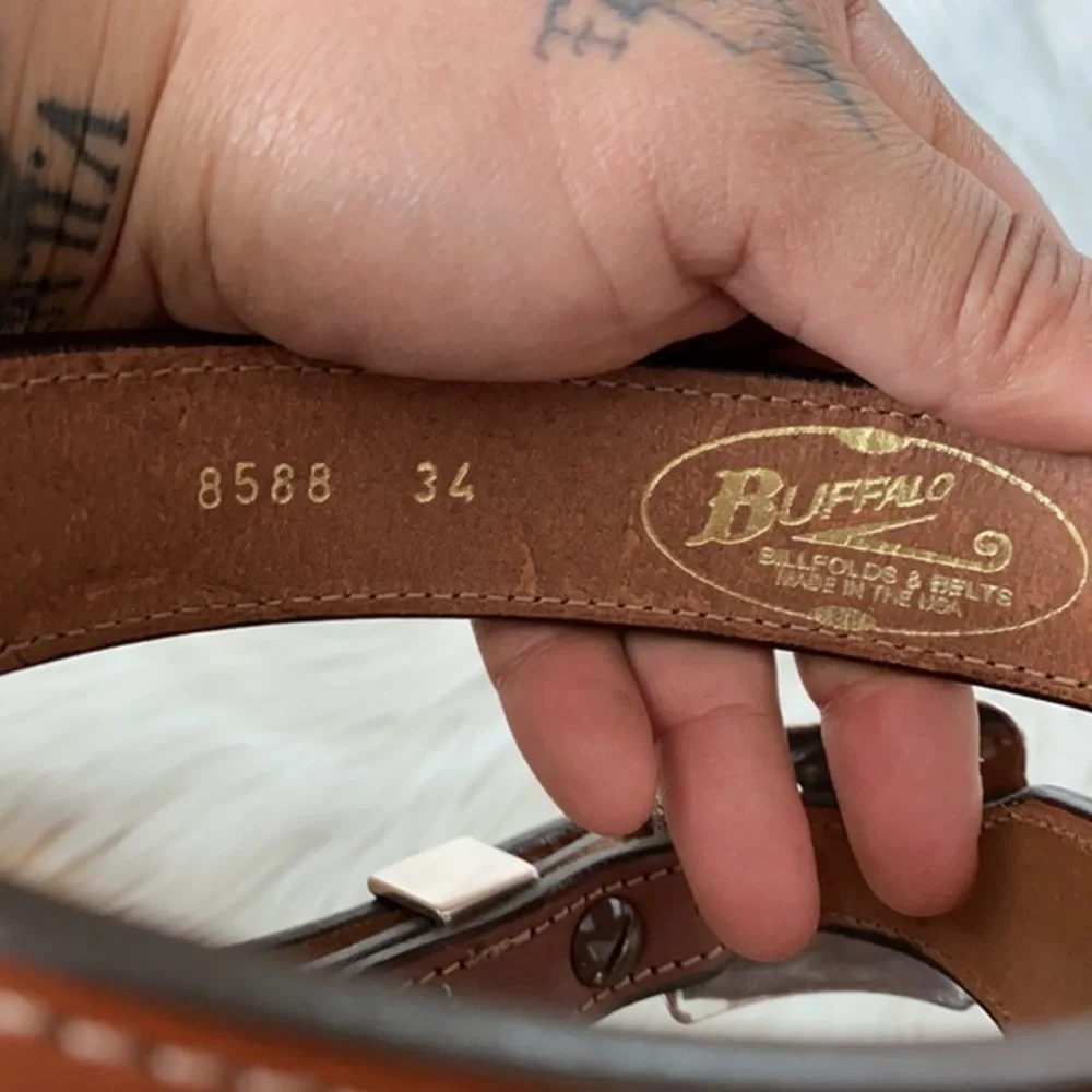 💛 Buffalo billfolds leather belt silver buckle